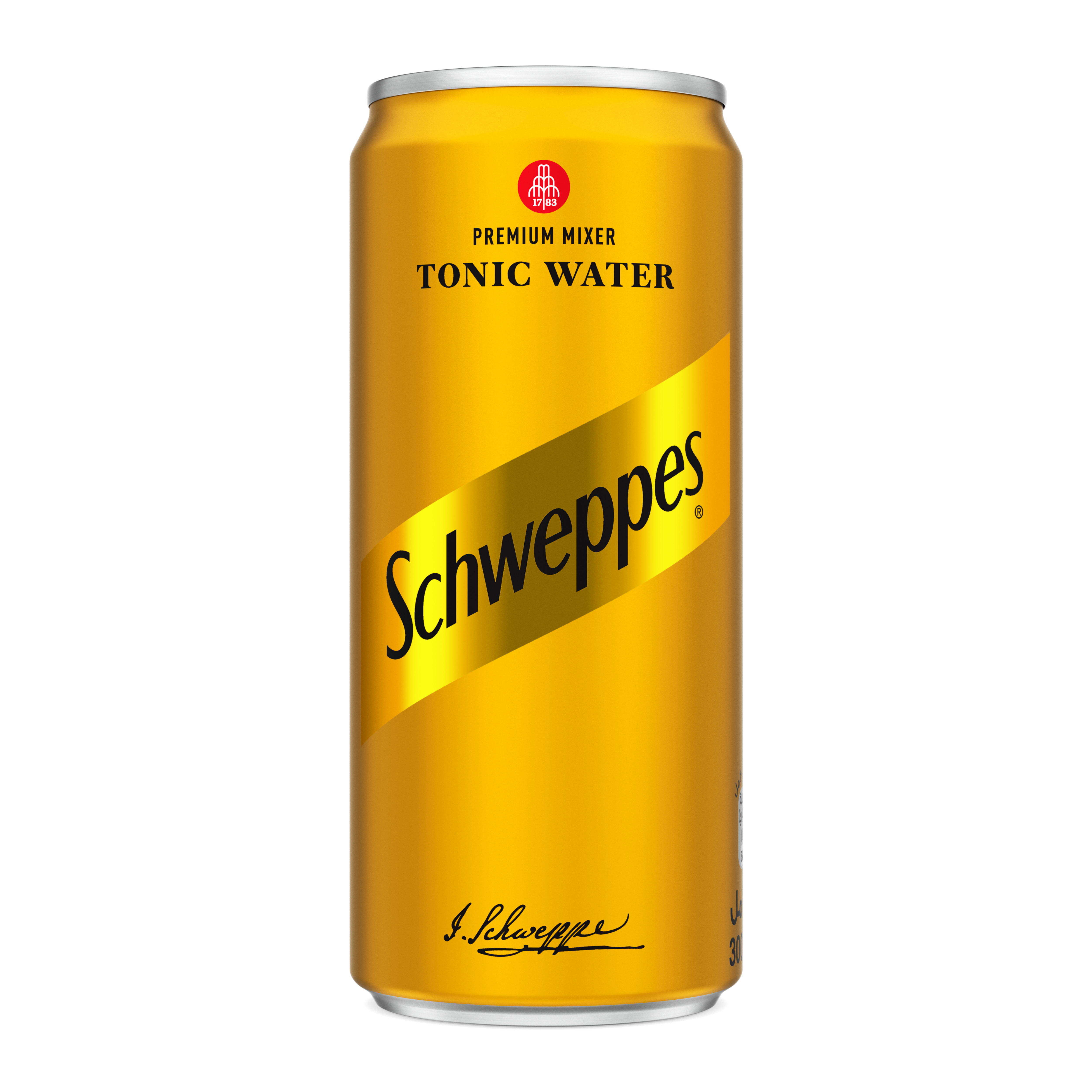 Schweppes Tonic Water can on white background