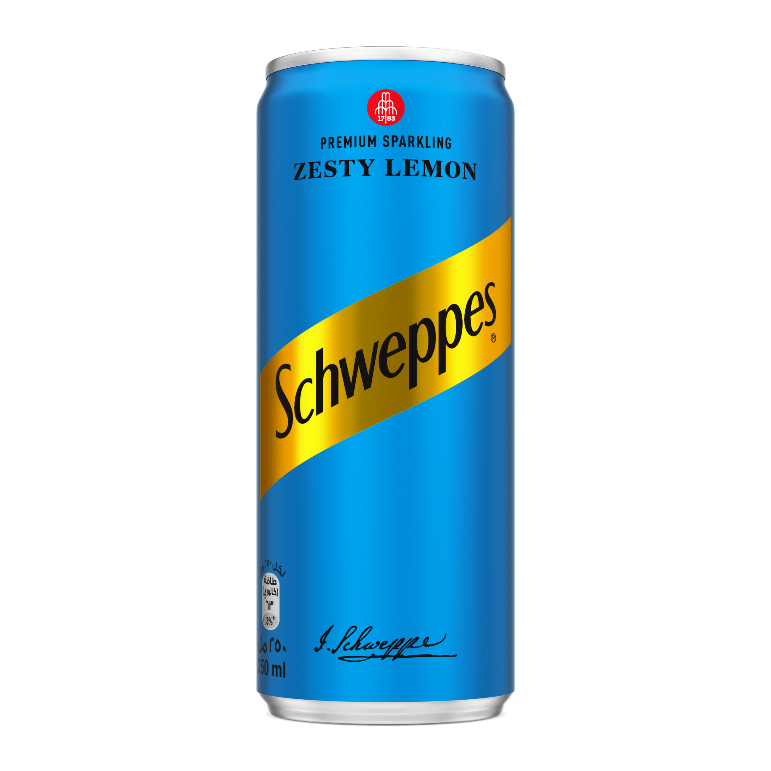 Schweppes Zesty Lemon can on white background