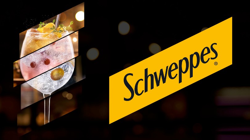 Schweppes logo and mocktail glass