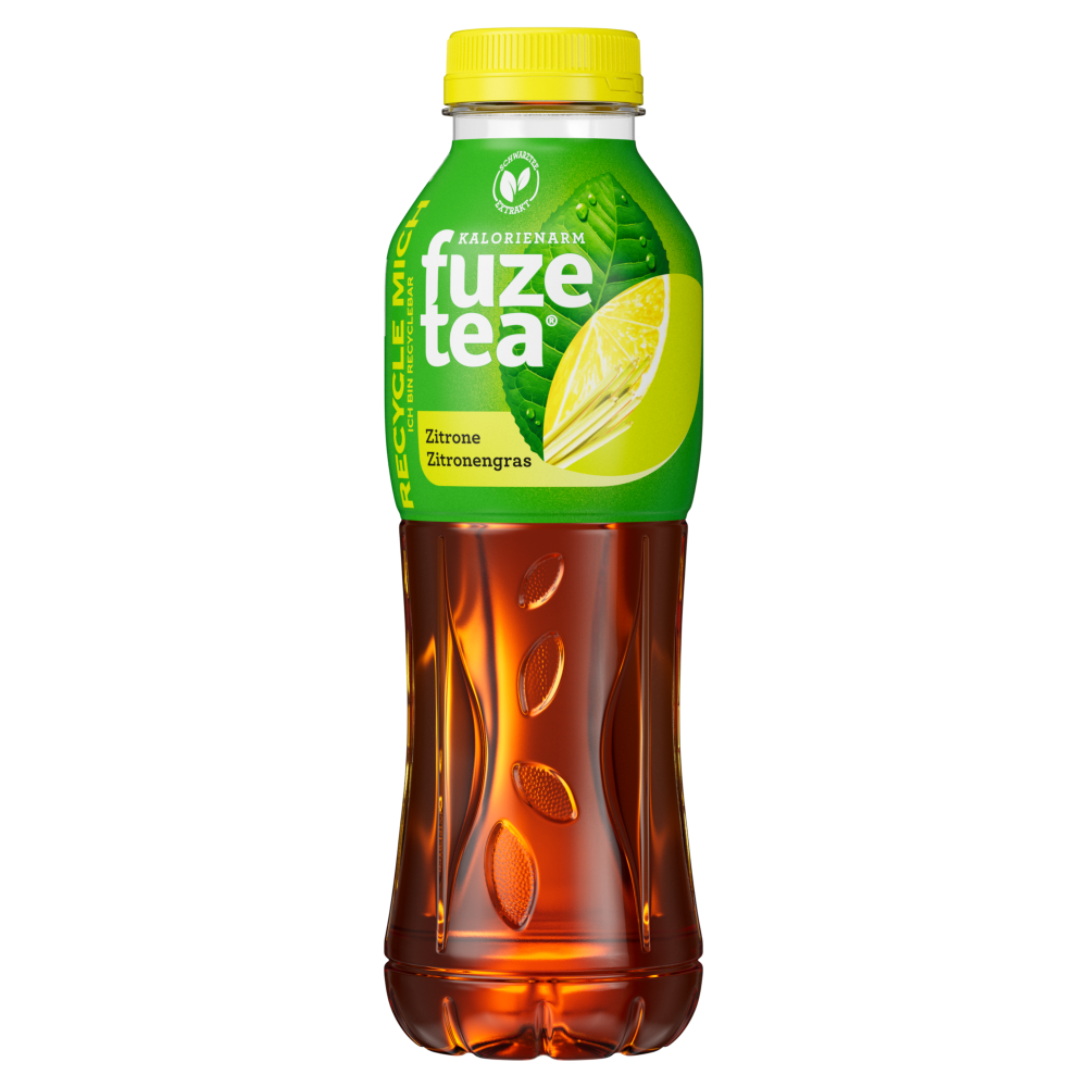 Eine Flasche FuzeTea Schwarzer Tee Zitrone-Zitronengras