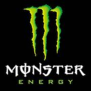 Logo noir avec trois griffures vert fluo stylisées en forme de lettre "M", et les mots "Monster" en blanc et "Energy" en vert fluo en dessous.