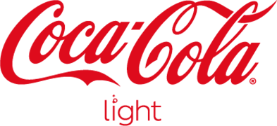 Rood logo met de naam "Coca-Cola" in witte cursieve letters en het woord "light" in kleine rode letters onder het hoofdlogo.
