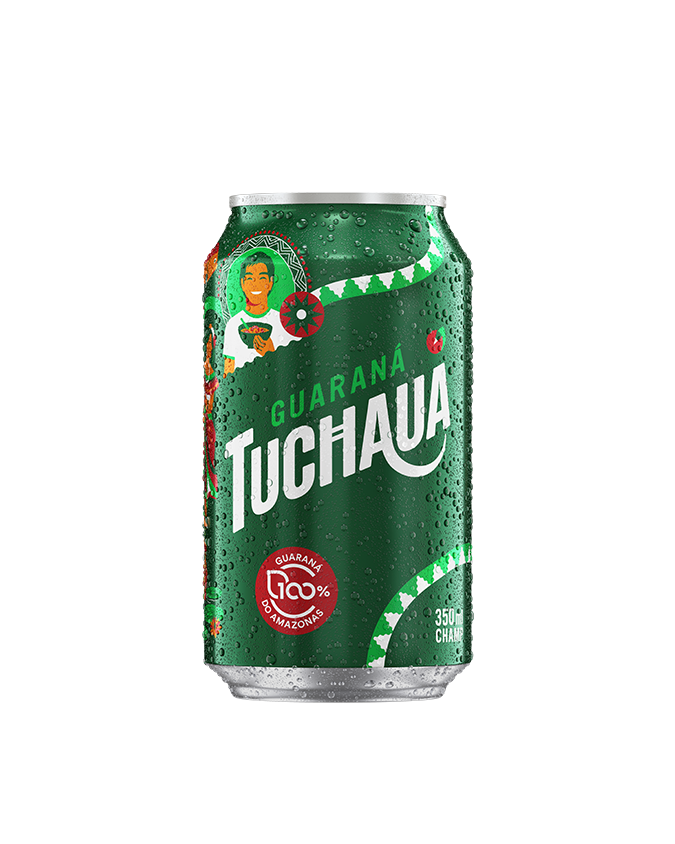 Uma lata de Tuchaua Champ em um fundo branco.