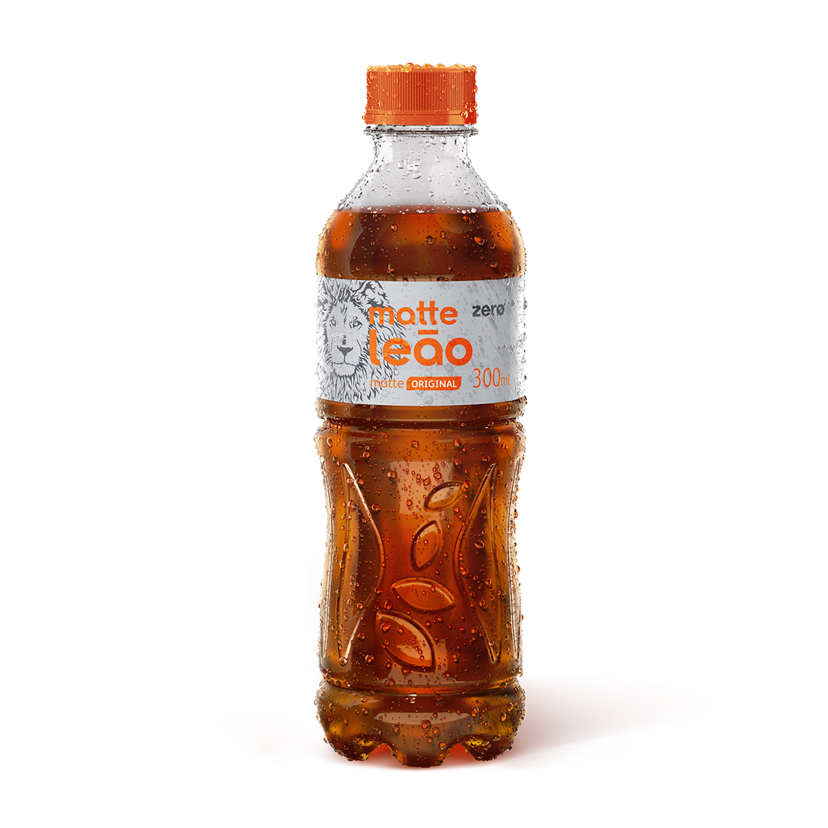 Uma garrafa de Ice Tea Leao em um fundo branco.