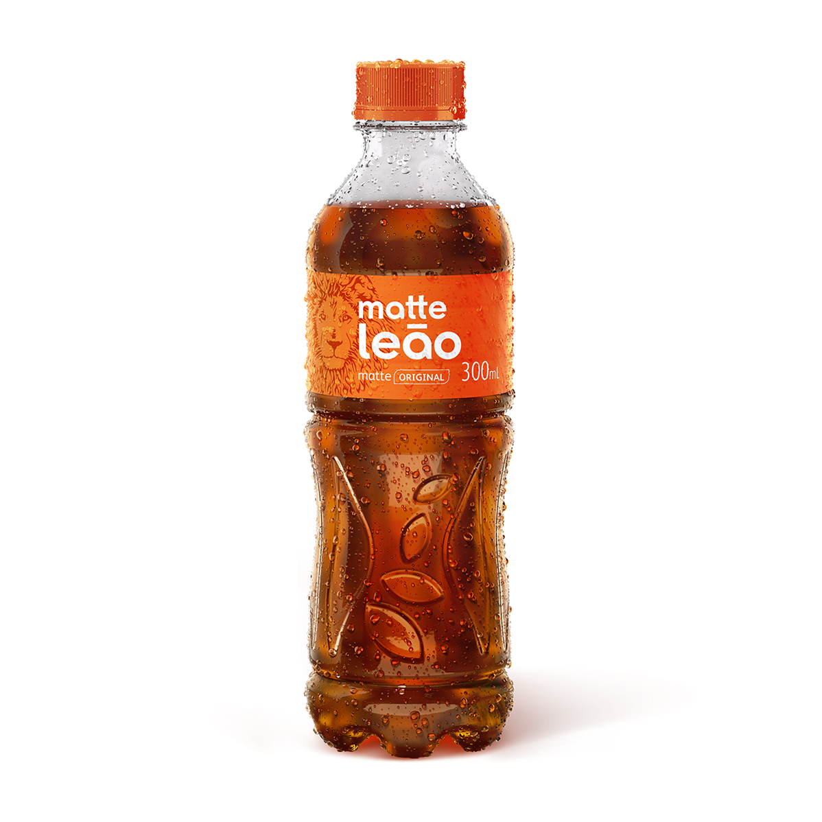 Uma garrafa de Ice Tea Leao em um fundo branco.