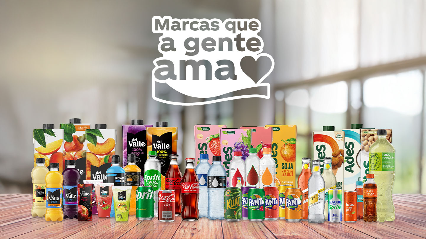 Produtos da Coca-Cola Company sob o lema Marcas que a gente ama