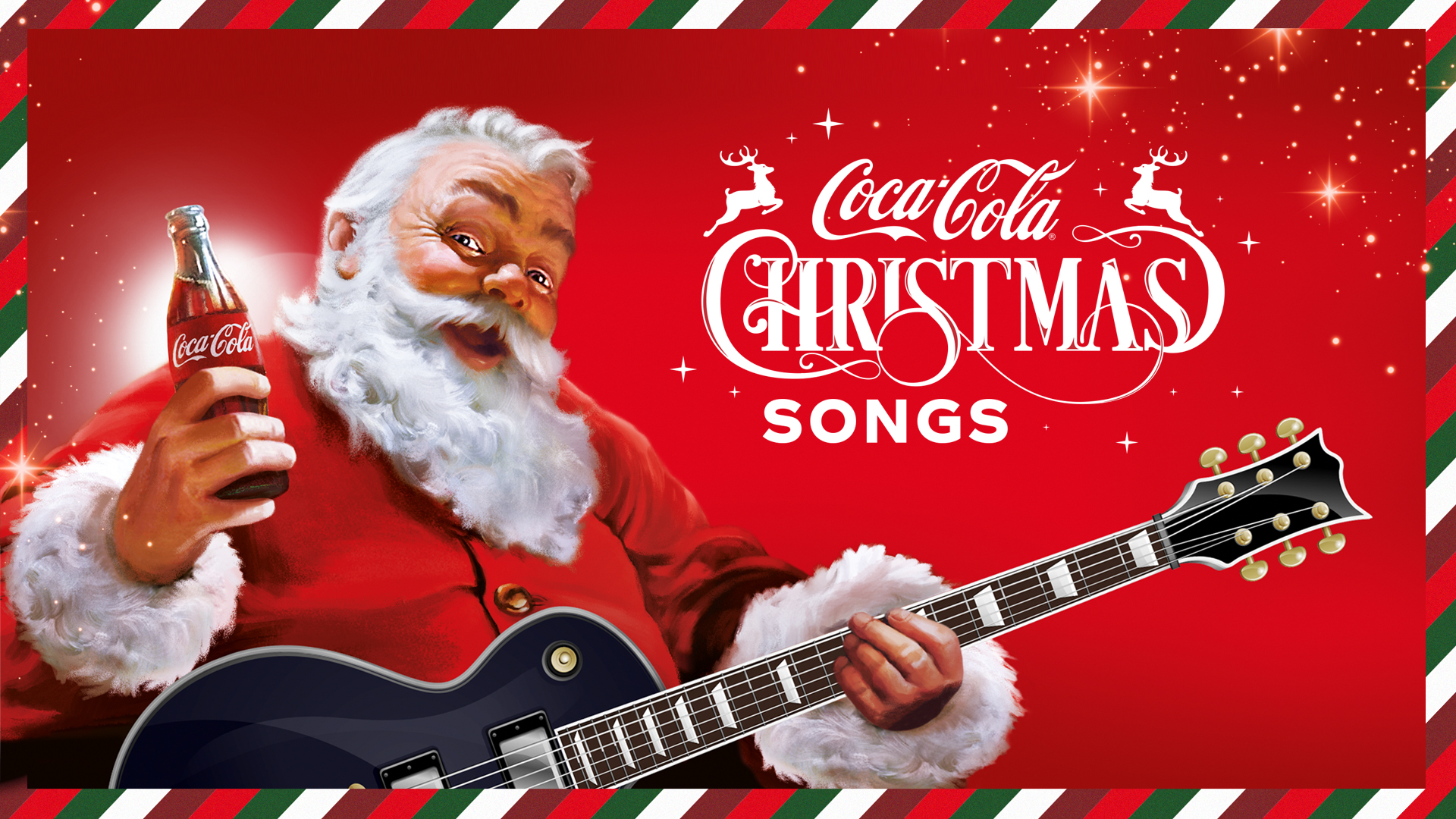 Santa Claus mit E-Gitarre und einer Coca-Cola