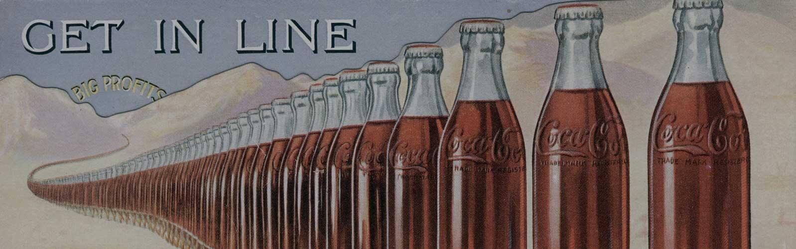 Eine Zeichnung von aneinandergereihten Coca-Cola Flaschen