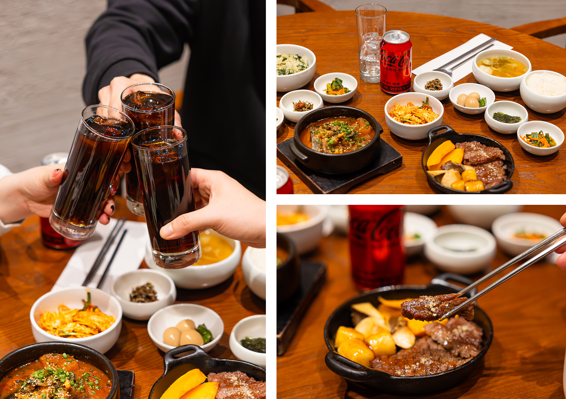 여의도 레드리본 맛집, 마마리다이닝의 대표메뉴들과 코카-콜라 제로를 함께 즐기는 사진