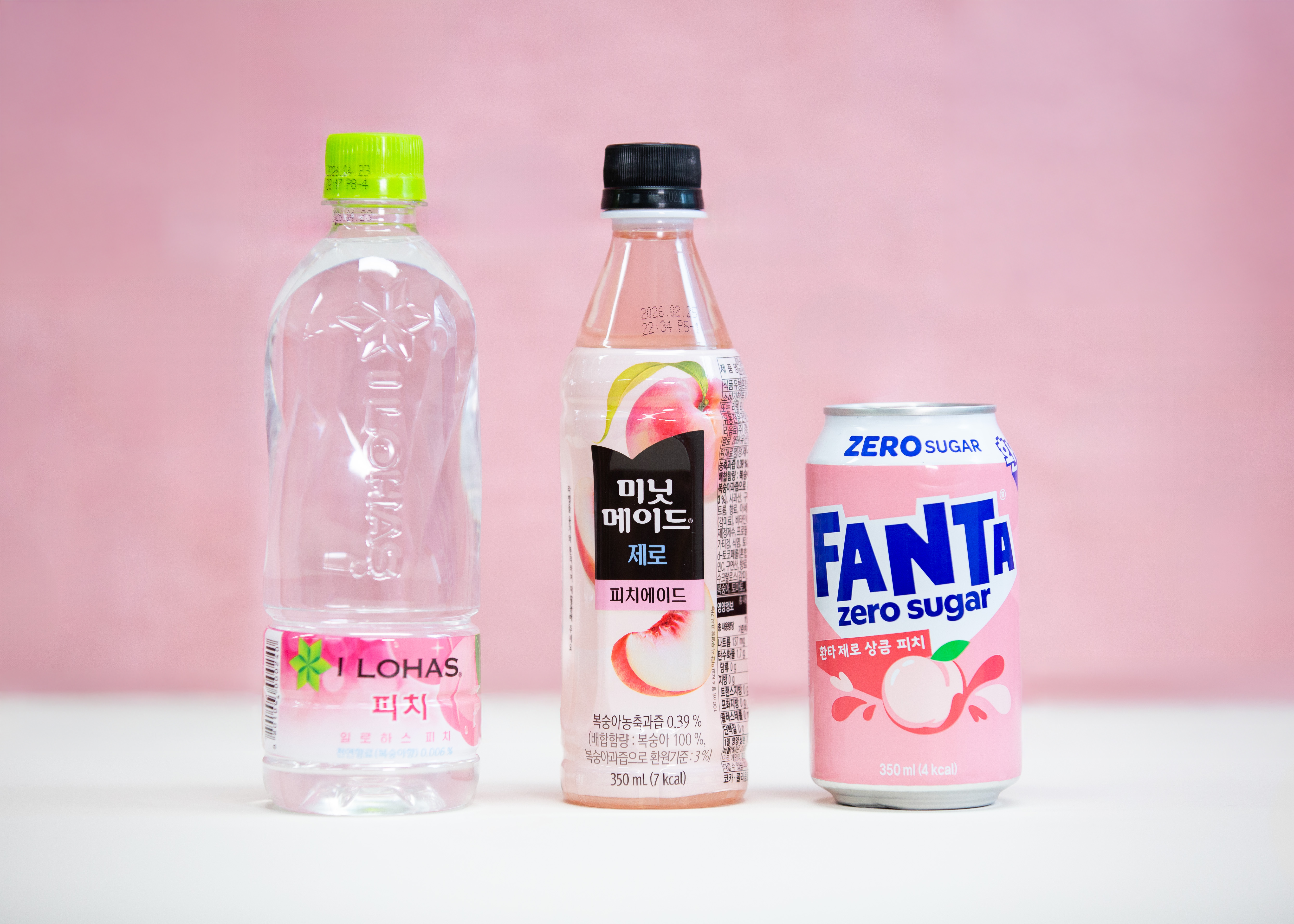 일로하스 피치, 미닛메이드 제로 피치에이드, 환타 제로 상큼 피치 팩샷