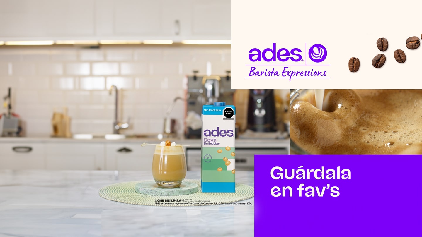 Una bebida de café cremosa hecha con Ades de soya sin azúcar.