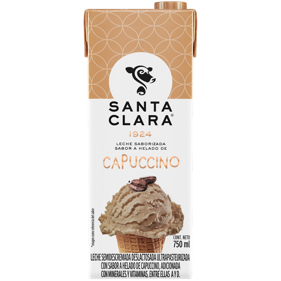 Empaque de Leche Saborizada Santa Clara de Capuccino de 750 mililitros.