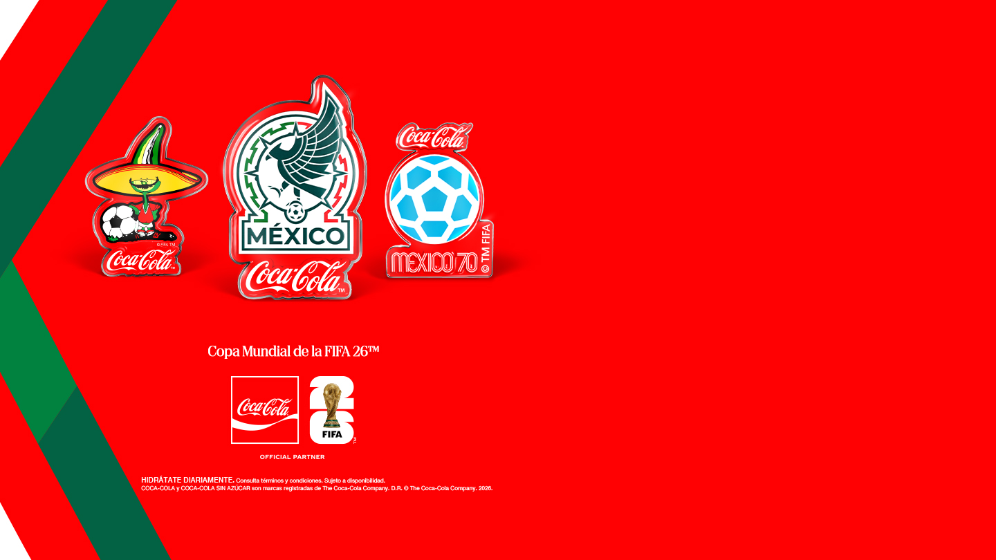 Colección de pines de Coca-Cola de La Copa Mundial de la FIFA 2026™: incluyen la mascota Pique, el escudo de la Selección Mexicana y el logo del Mundial México 70.