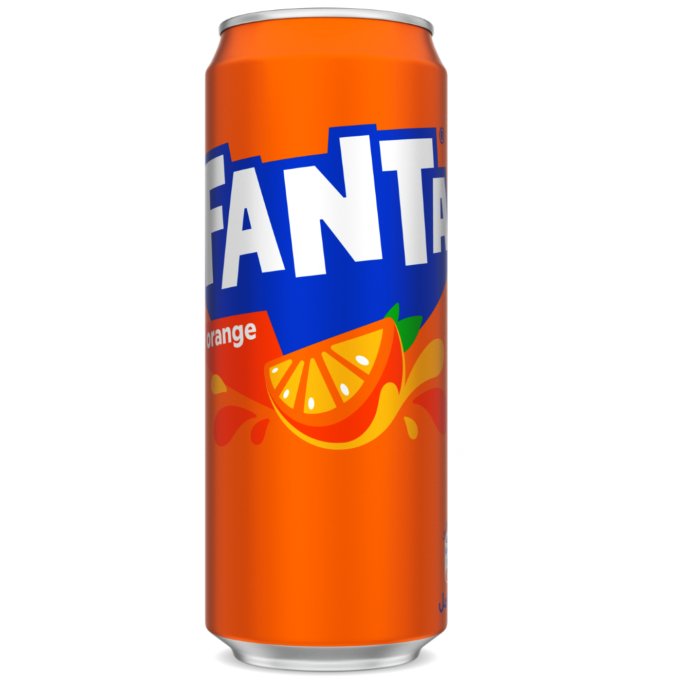 Fanta Orange can on white background