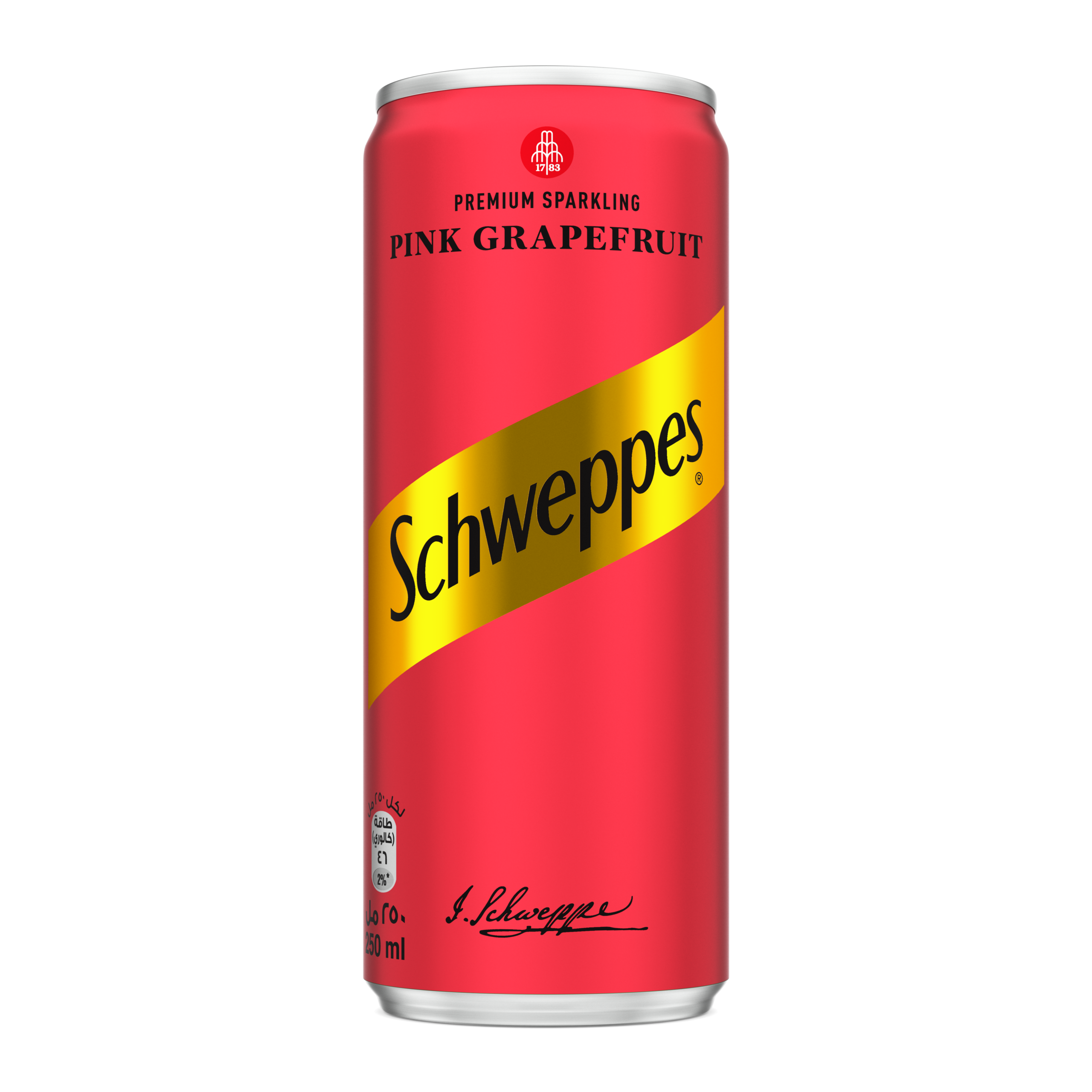 Schweppes Pink Grapefruit can on white background