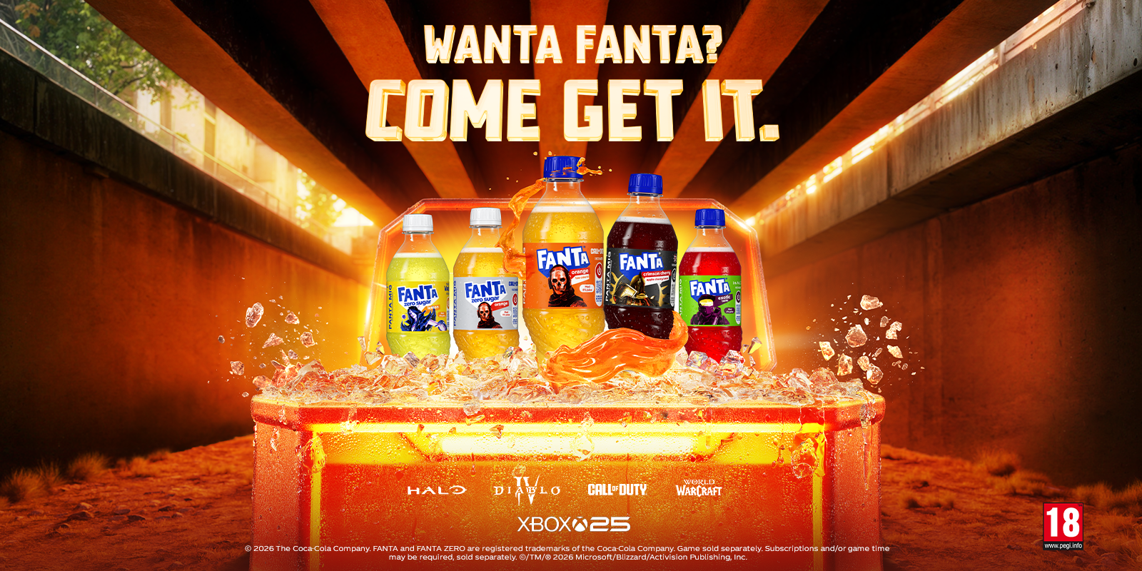Fanta-flaskor i en belöningskista från Fanta