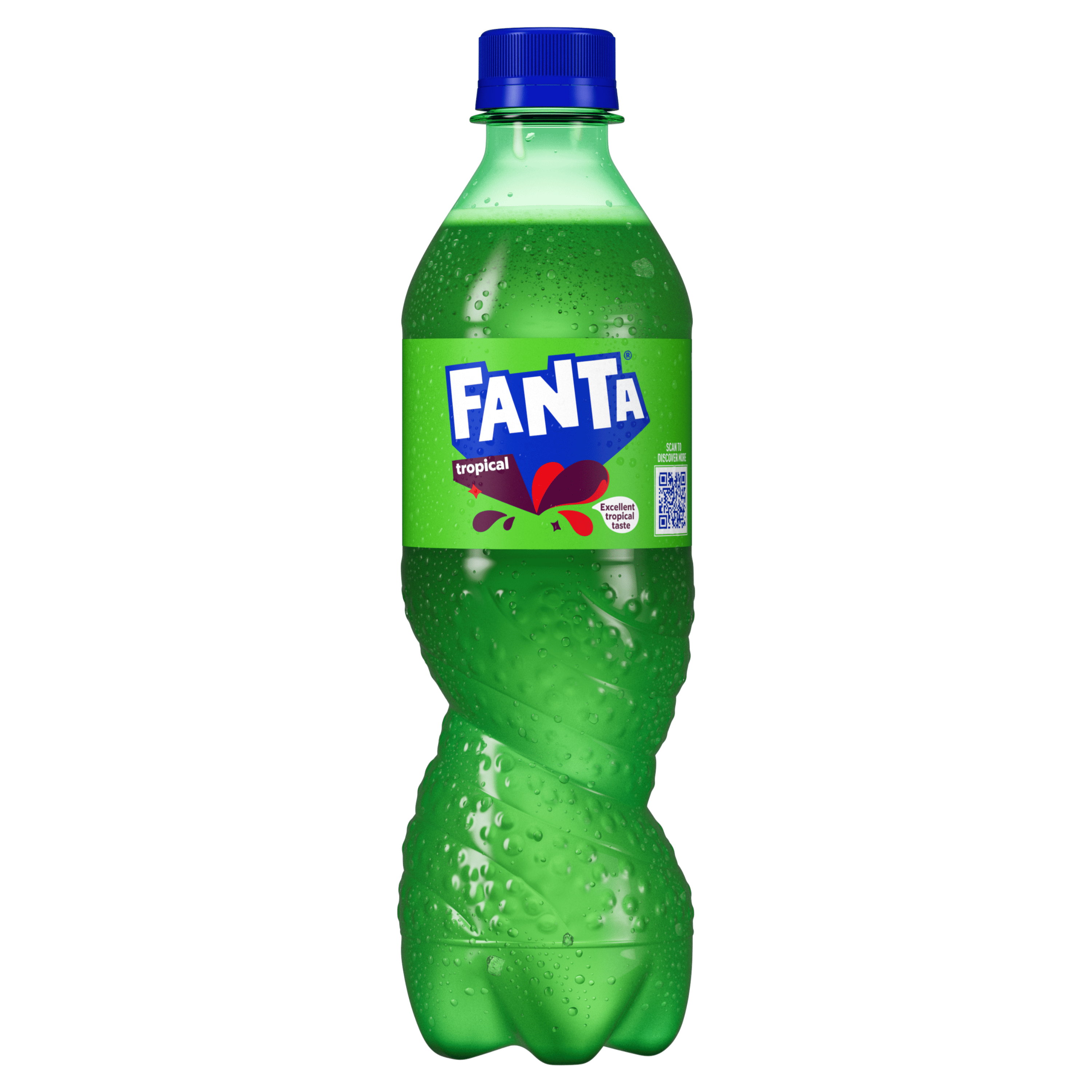 Shishe Fanta me shije rrushi dhe kapak blu.